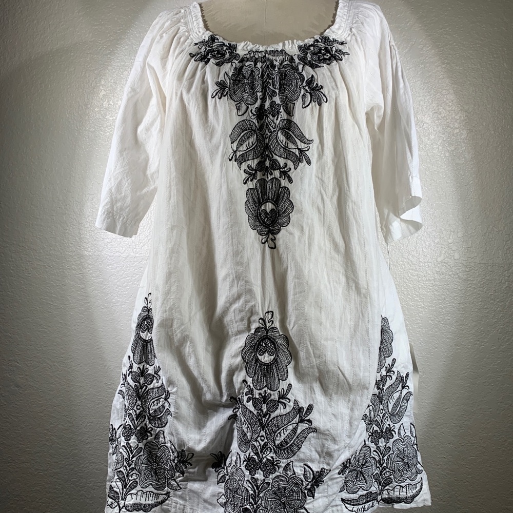 Johnny Was 3J Euro Cotton Oxford Smocked Pocket dress NWT